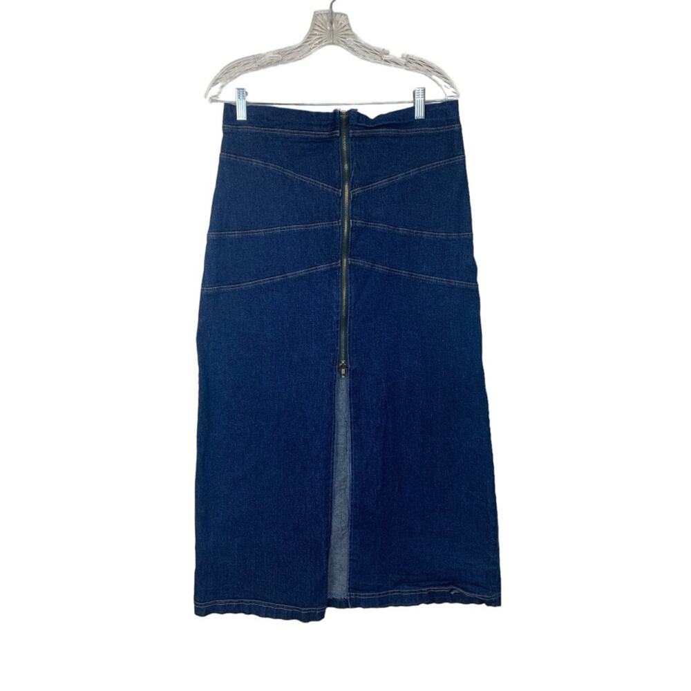 Vintage beware denim skirt zip size large 32 xl zipper y2k 90s open front jean
